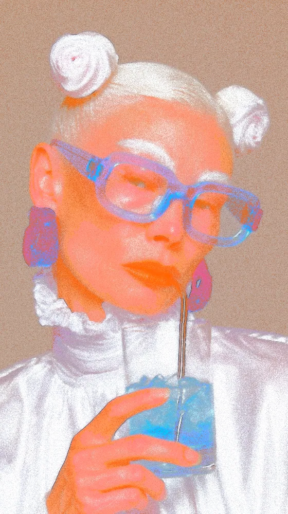 Airbrush Effect on a photo of a woman in blue glasses