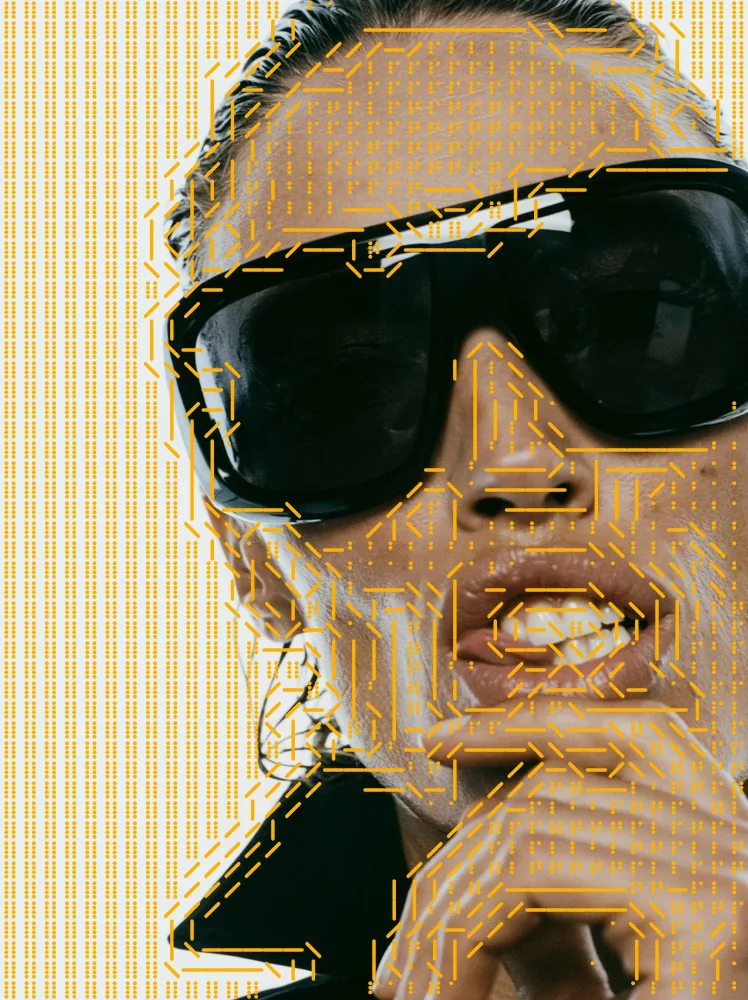 ASCII Art Effect on a photo of a woman in black sunglasses