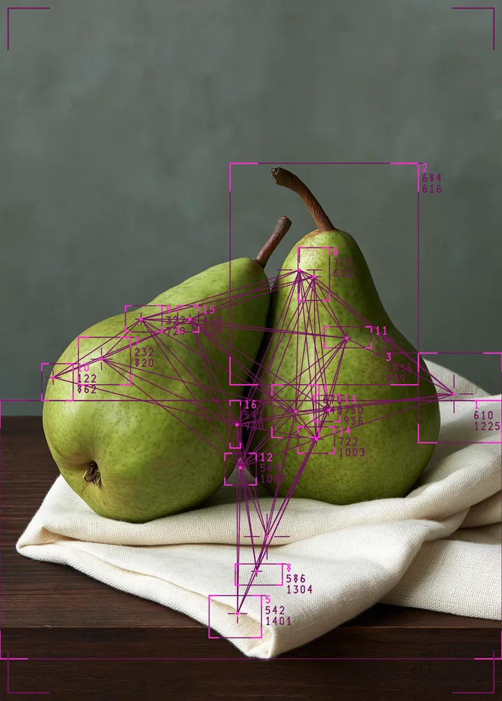 Blob Tracking Effect on a photo of two pears on linen