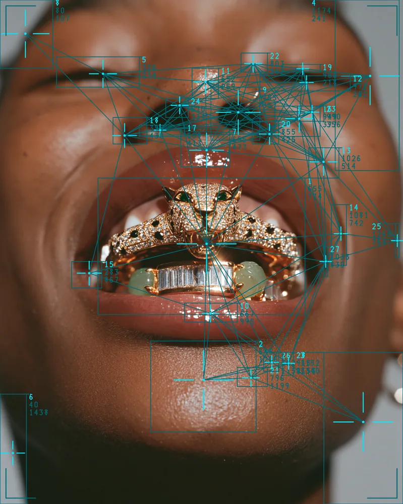 Blob Tracking Effect on a photo of a smile with gold grills