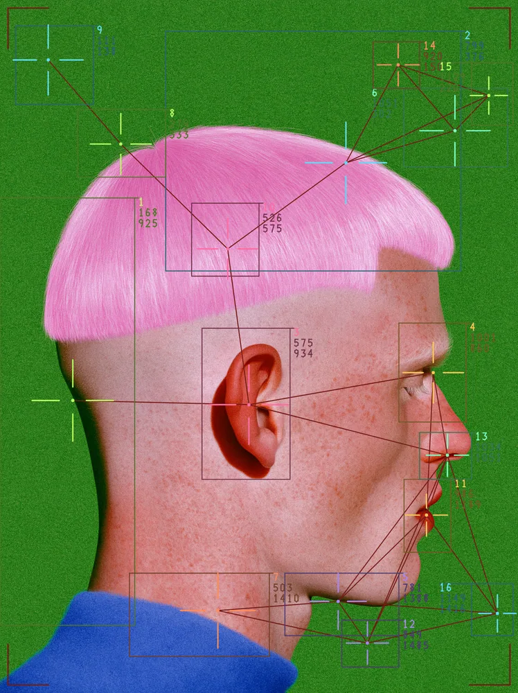 Blob Tracking Effect on a photo of a man with pink hair on green