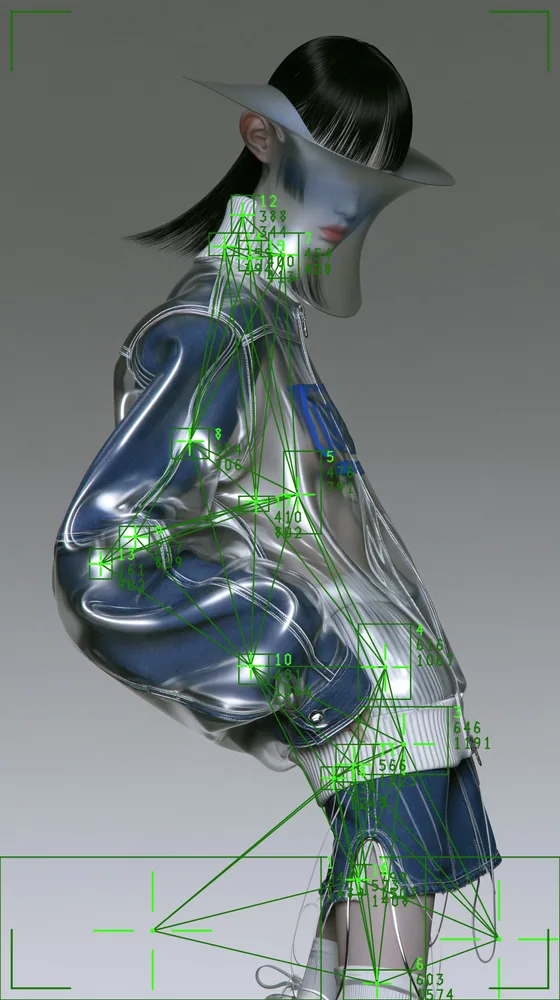 Blob Tracking Effect on a photo of a figure in a chrome jacket