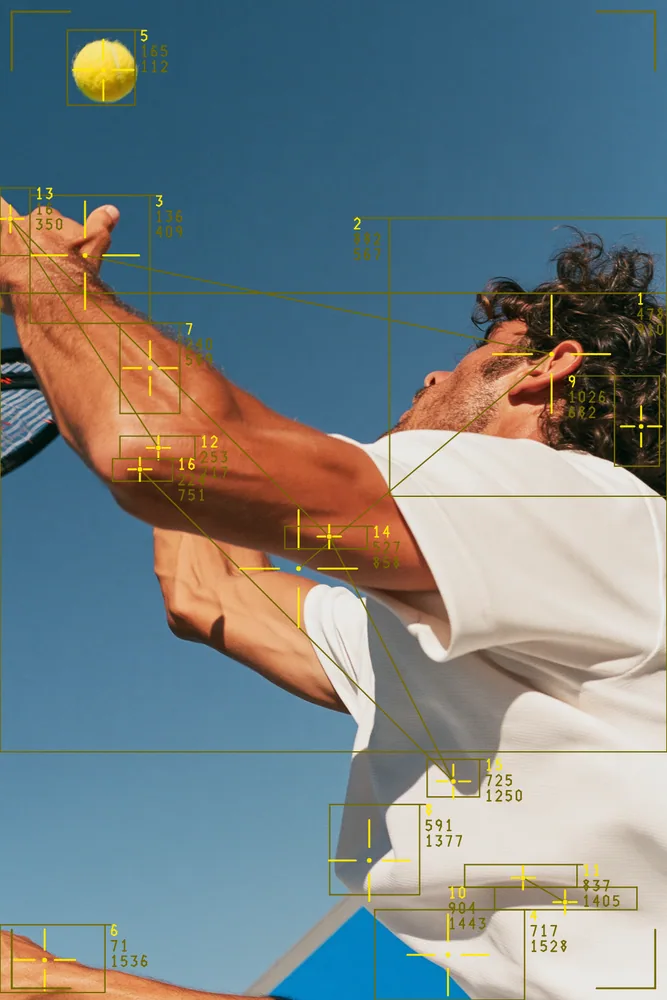 Blob Tracking Effect on a photo of a man reaching into a blue sky