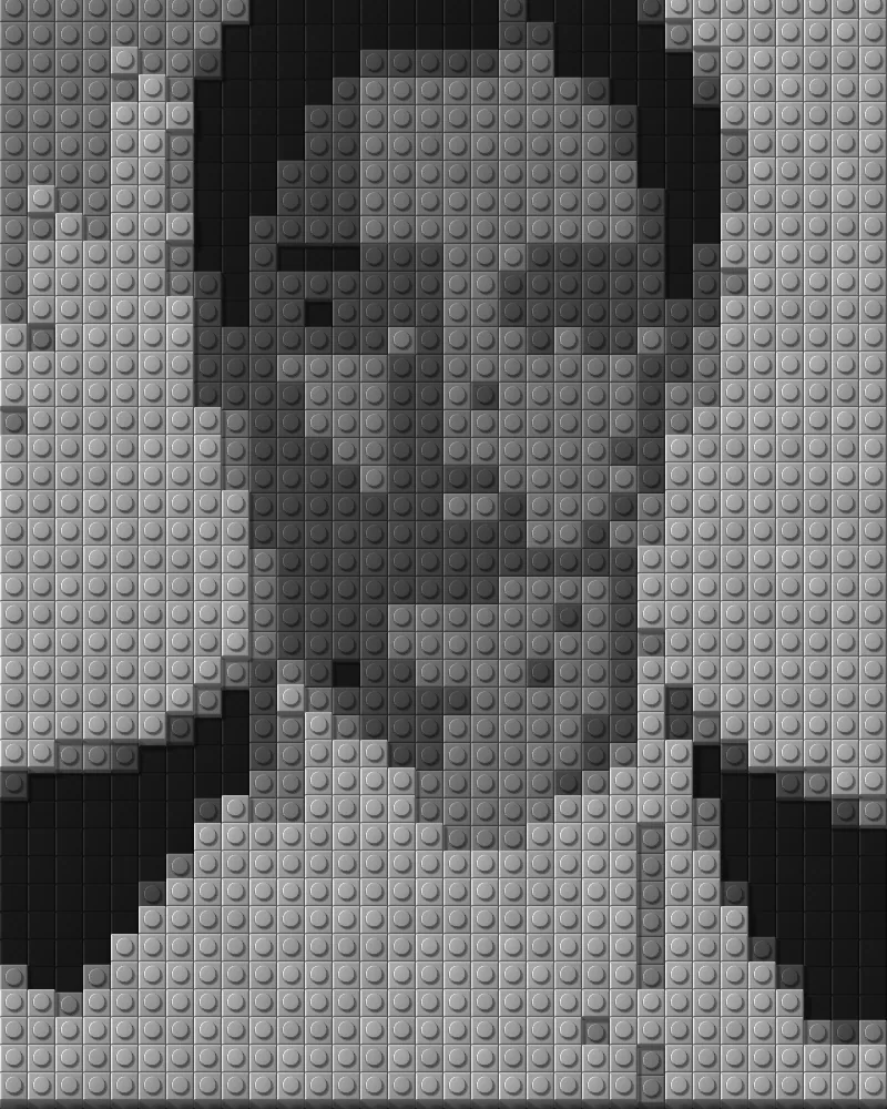 Brick Mosaic Effect on a photo of a man in a white shirt