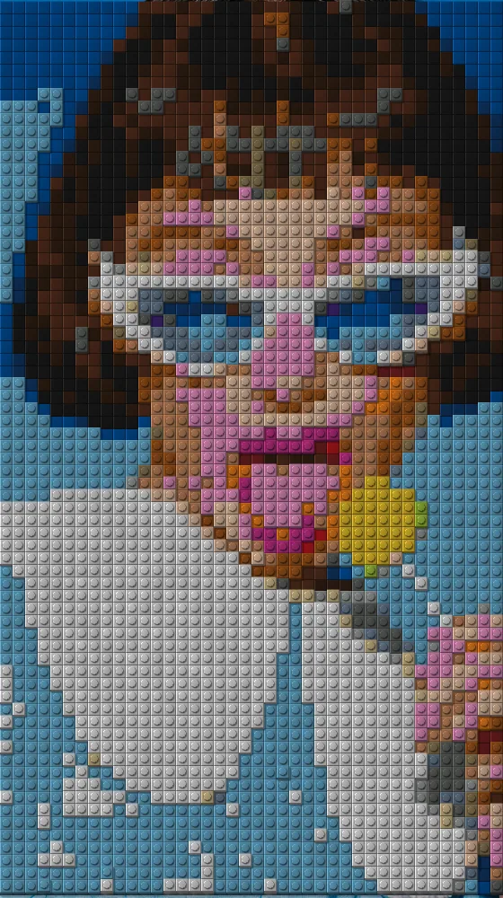 Brick Mosaic Effect on a photo of a woman in white cat-eye sunglasses