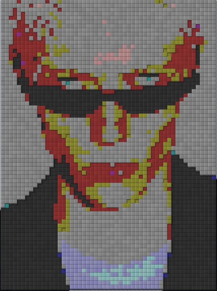 Brick Mosaic Effect on a photo of a man with pink hair and black sunglasses
