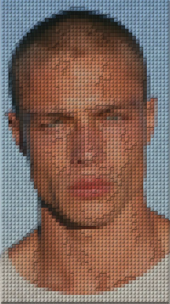Brick Mosaic Effect on a photo of a man with a buzz cut