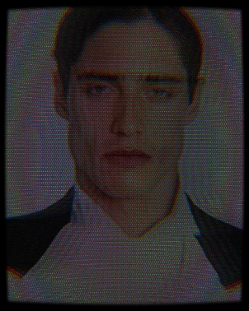 CCTV Effect on a photo of a man in a white shirt