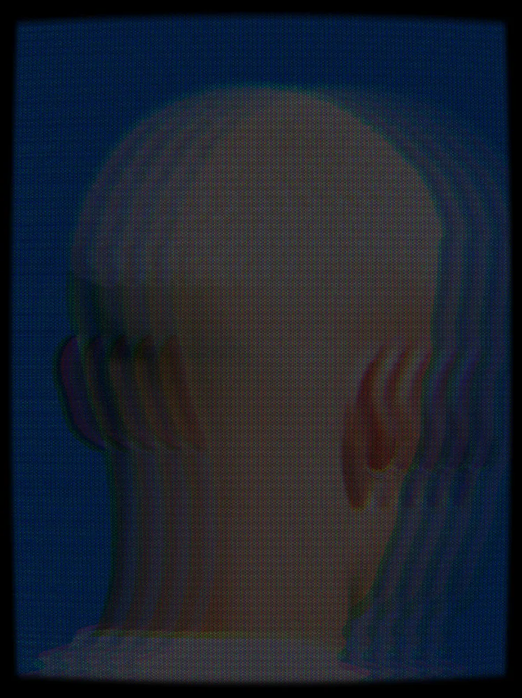 CCTV Effect on a photo of the back of a blond buzz cut