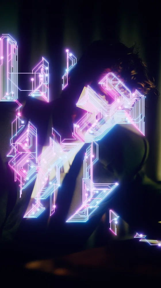 Circuit Board Effect on a photo of a man in a suit under yellow light