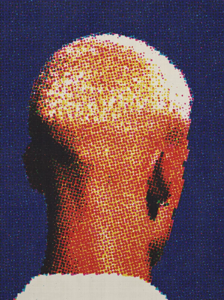 CMYK Effect on a photo of the back of a blond buzz cut