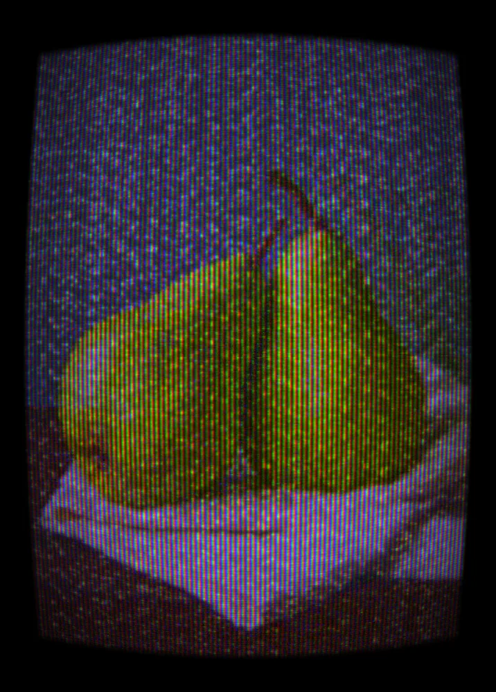 CRT Effect on a photo of two pears on linen
