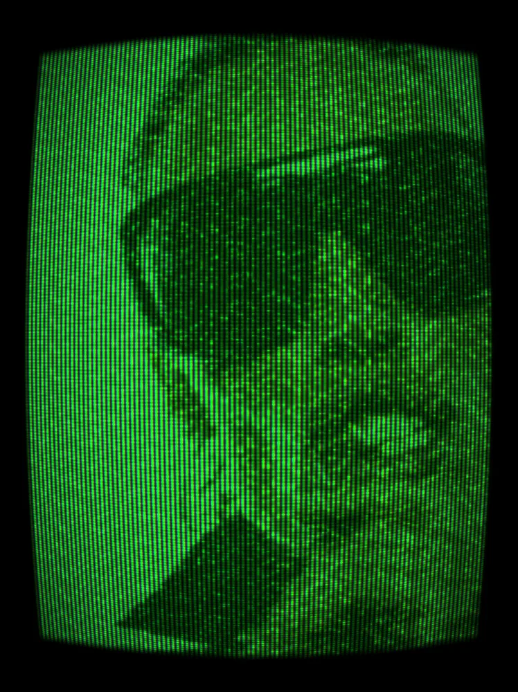 CRT Effect on a photo of a woman in black sunglasses