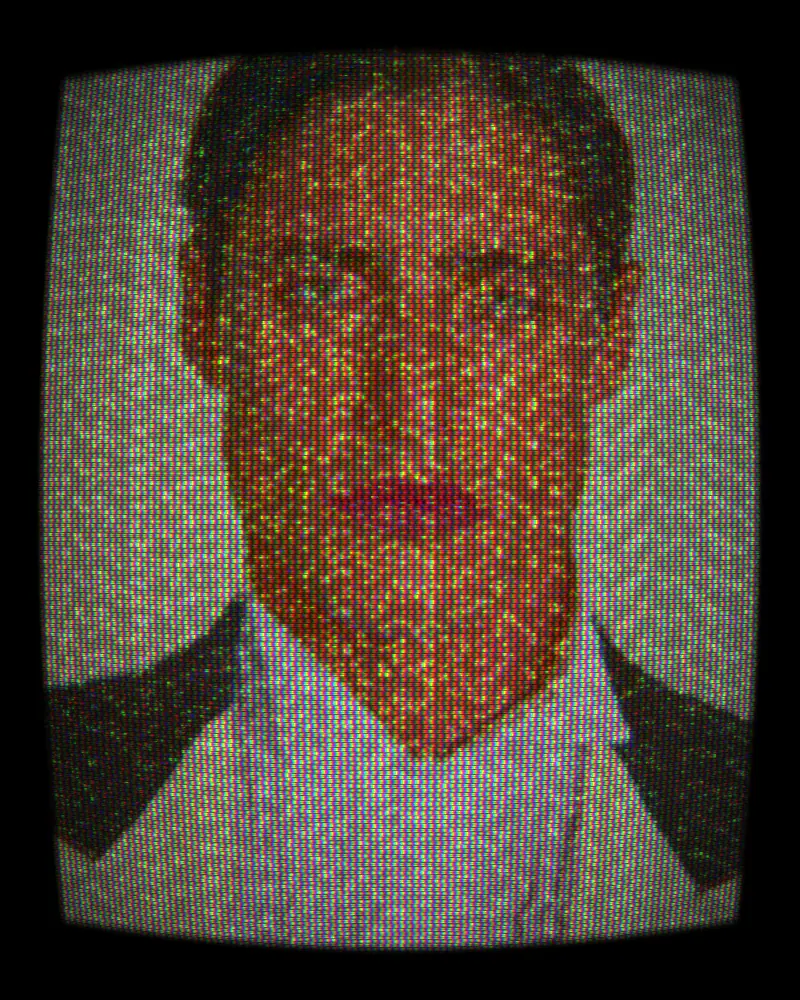 CRT Effect on a photo of a man in a white shirt