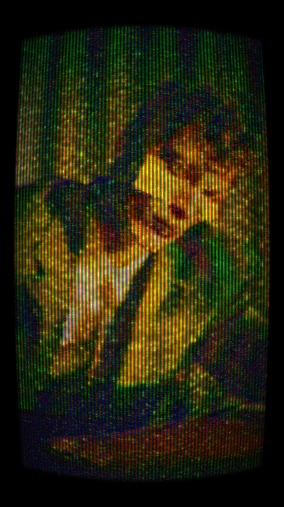 CRT Effect on a photo of a man in a suit under yellow light