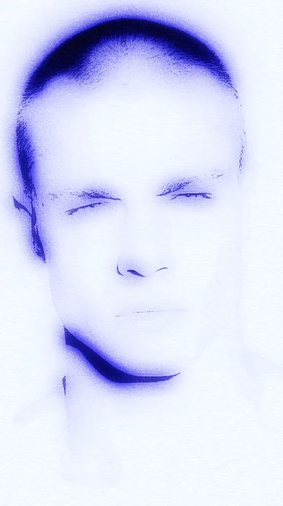 Cyanotype Effect on a photo of a man with a buzz cut