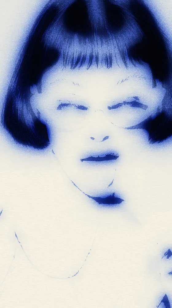 Cyanotype Effect on a photo of a woman in white cat-eye sunglasses