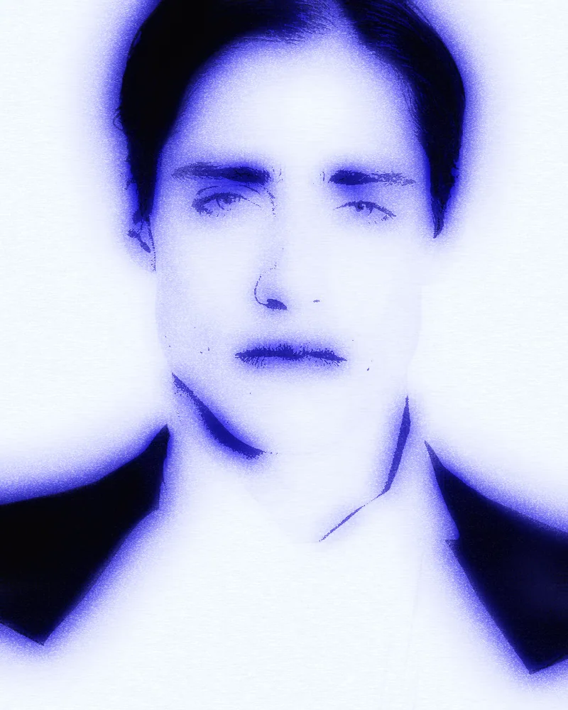 Cyanotype Effect on a photo of a man in a white shirt
