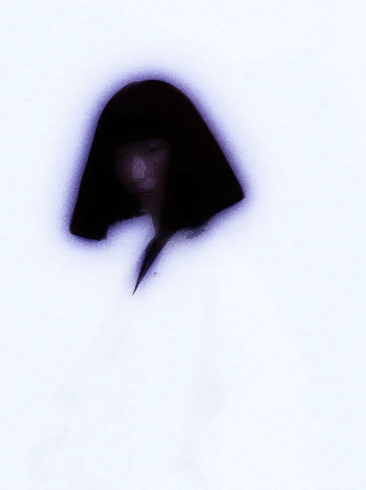 Cyanotype Effect on a photo of a woman with a red bob