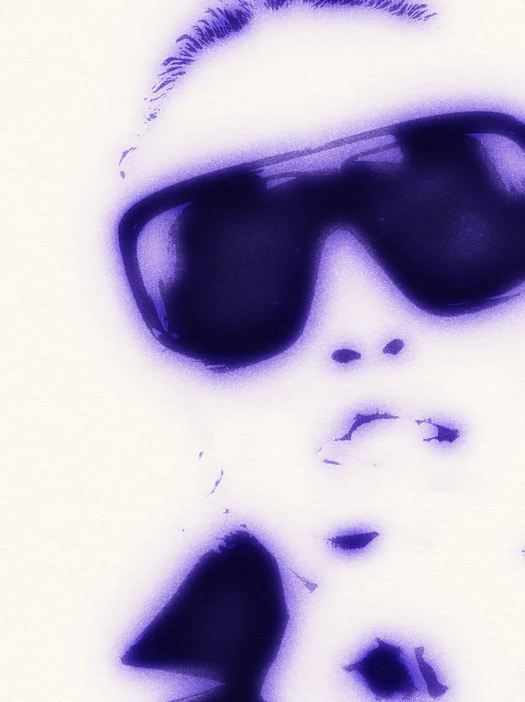 Cyanotype Effect on a photo of a woman in black sunglasses