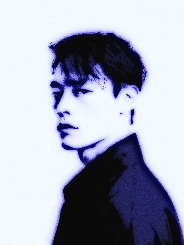 Cyanotype Effect on a photo of a young man in black