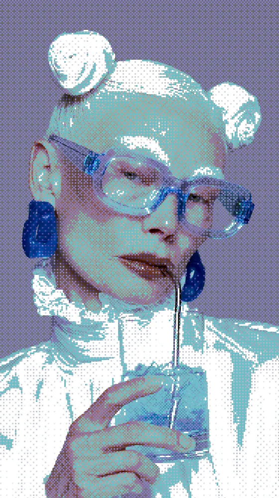 Dither Effect on a photo of a woman in blue glasses