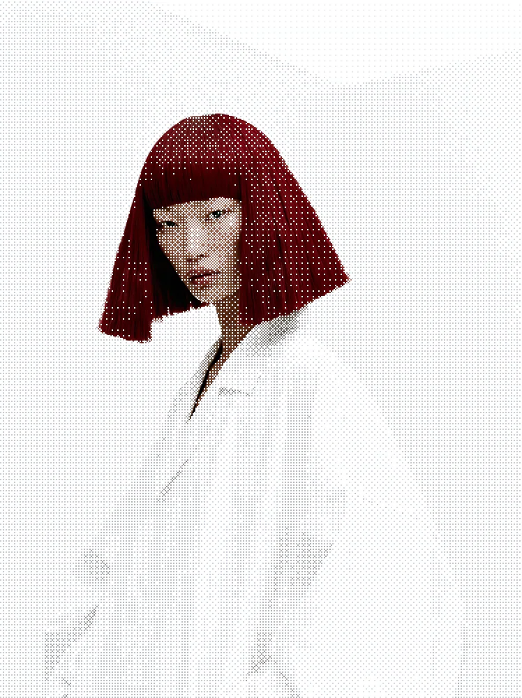 Dither Effect on a photo of a woman with a red bob