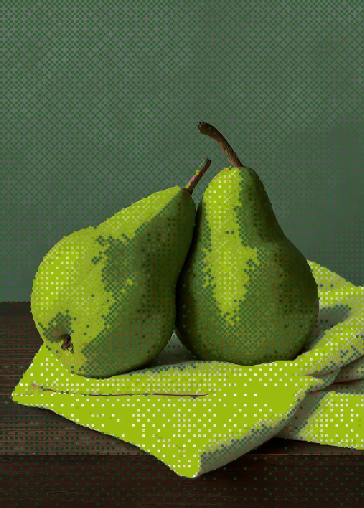 Dither Effect on a photo of two pears on linen