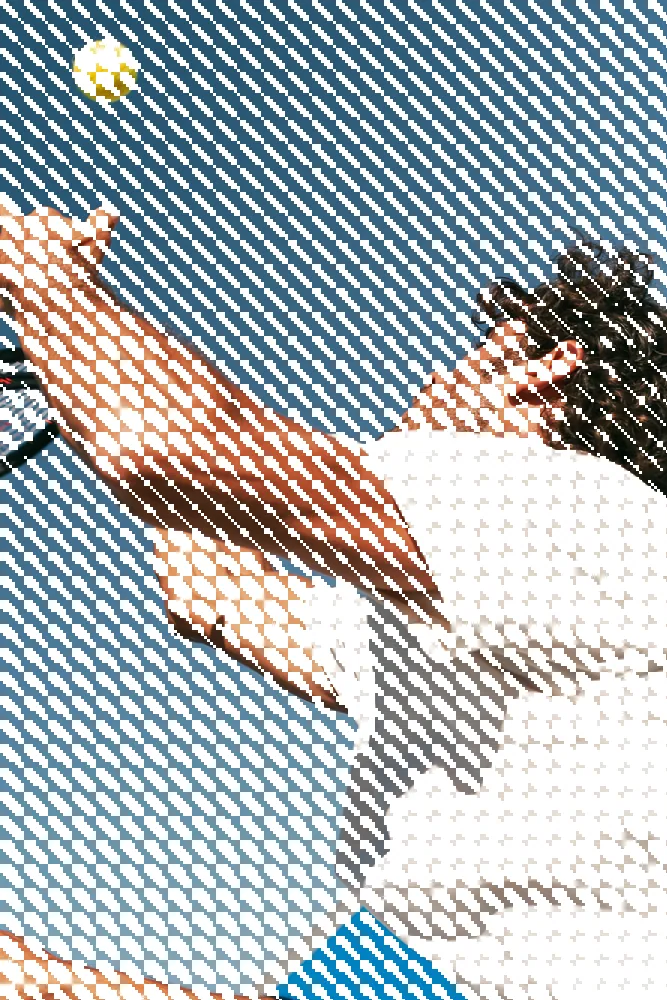 Dither Effect on a photo of a man reaching into a blue sky