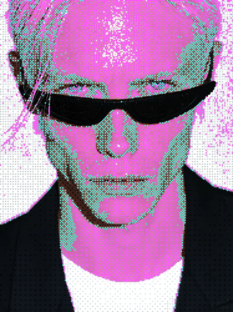 Dither Effect on a photo of a man with pink hair and black sunglasses