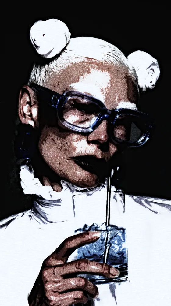 Grunge Effect on a photo of a woman in blue glasses