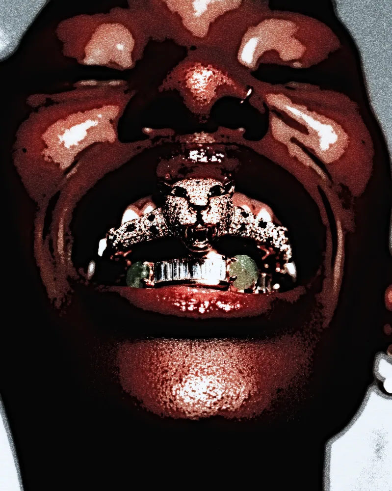 Grunge Effect on a photo of a smile with gold grills