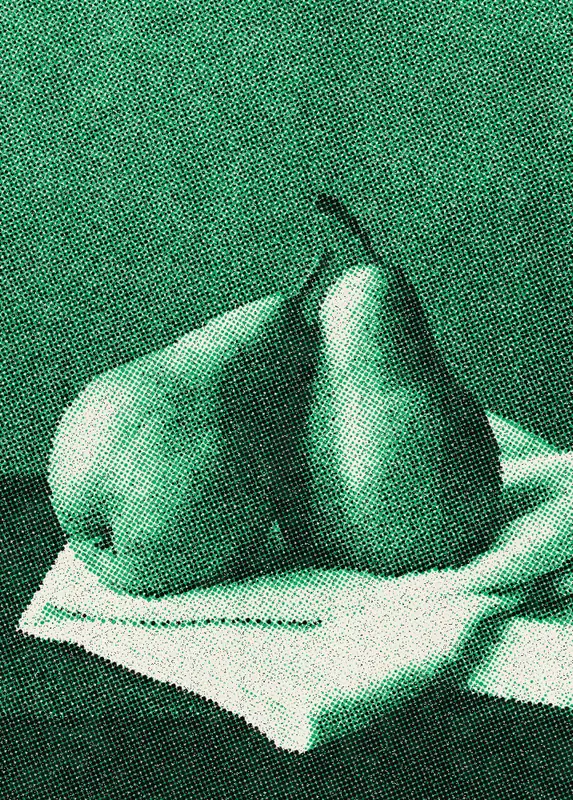 Halftone Effect on a photo of two pears on linen