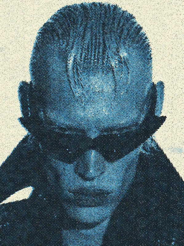 Halftone Effect on a photo of a man with slicked blond hair and sunglasses