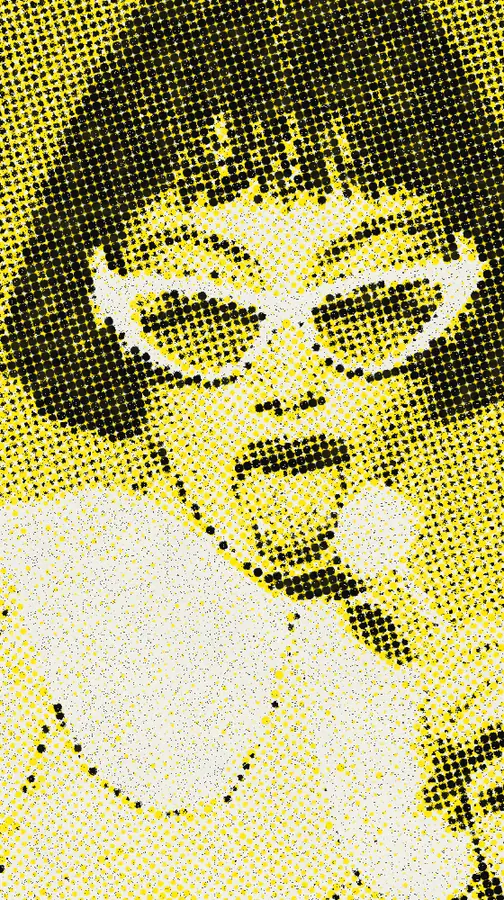 Halftone Effect on a photo of a woman in white cat-eye sunglasses