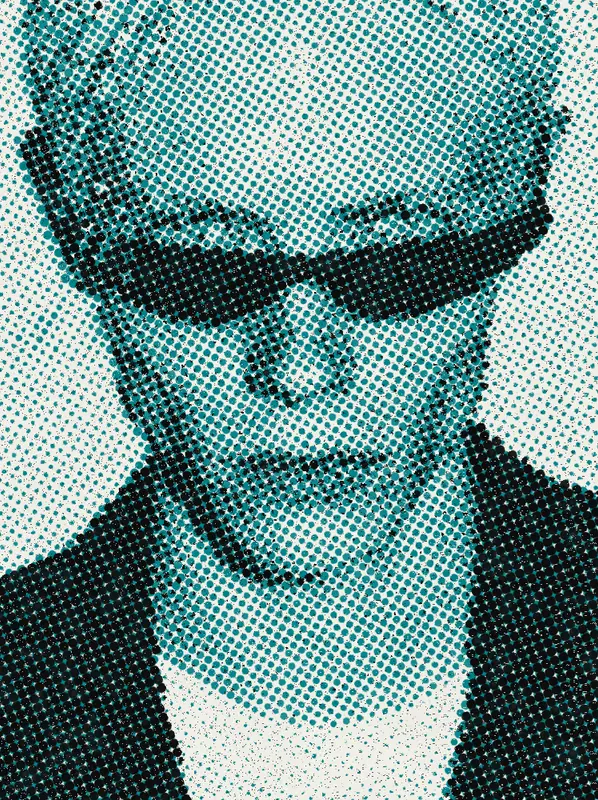 Halftone Effect on a photo of a man with pink hair and black sunglasses