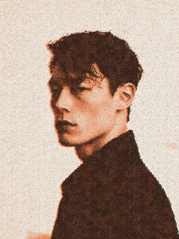 Halftone Effect on a photo of a young man in black