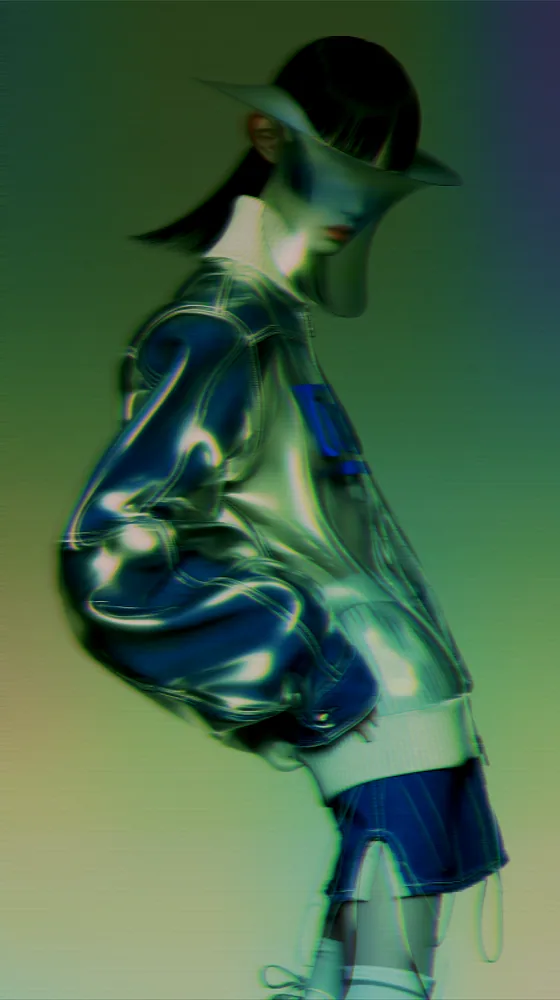 Holographic Effect on a photo of a figure in a chrome jacket