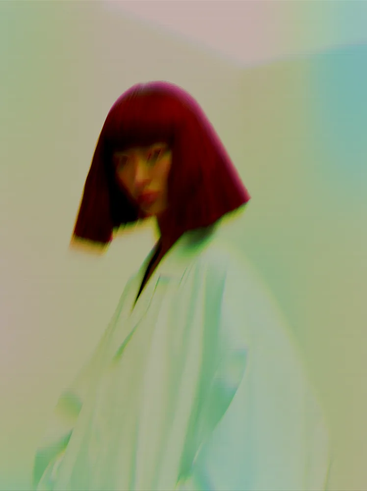 Holographic Effect on a photo of a woman with a red bob