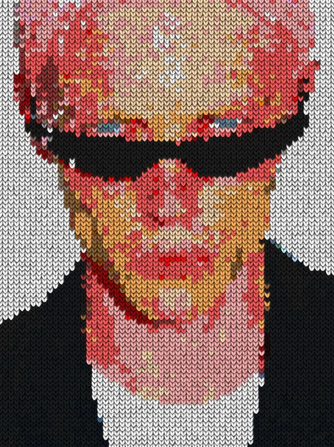 Knit Effect on a photo of a man with pink hair and black sunglasses