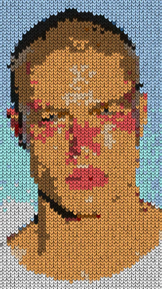 Knit Effect on a photo of a man with a buzz cut