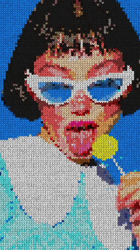 Knit Effect on a photo of a woman in white cat-eye sunglasses