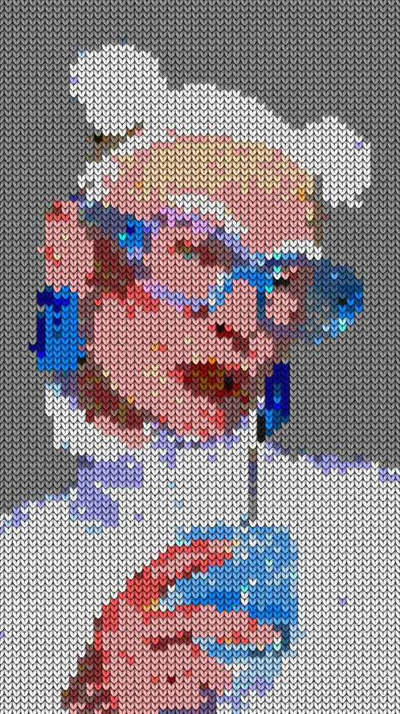 Knit Effect on a photo of a woman in blue glasses