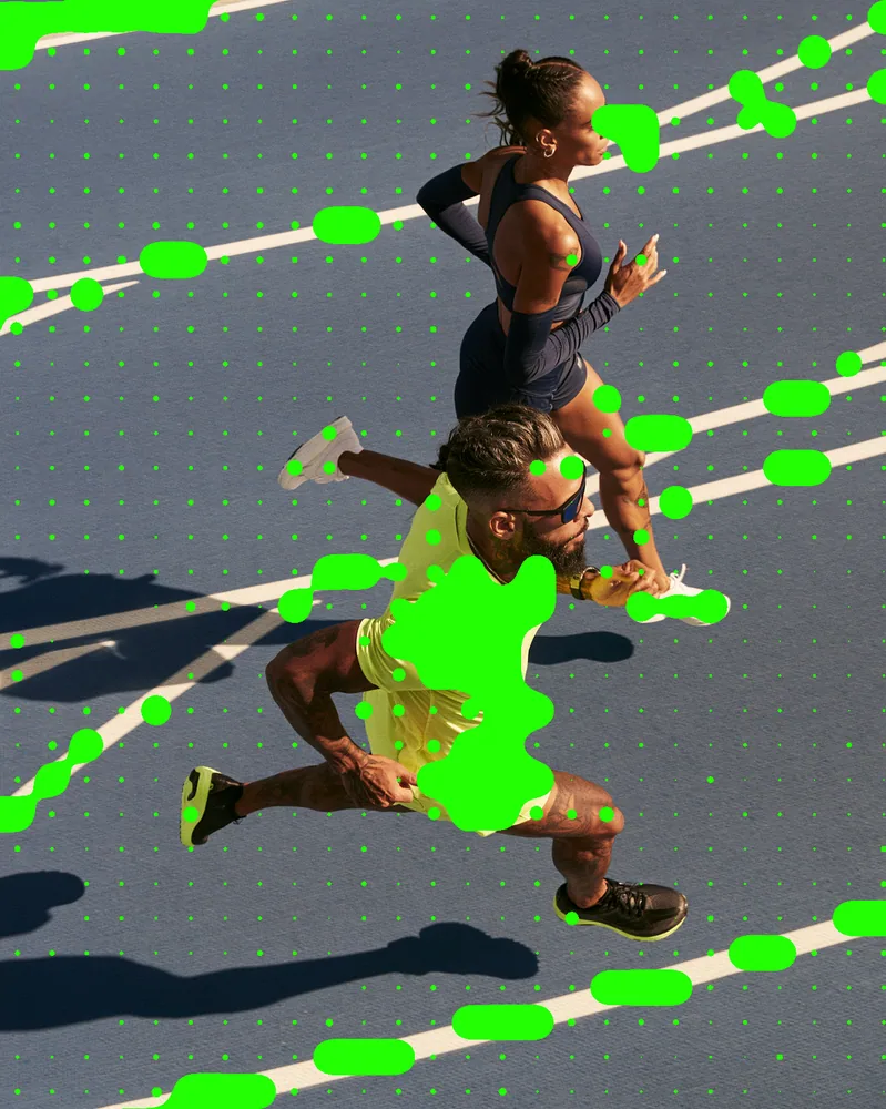 Metaball Effect on a photo of two runners on a track