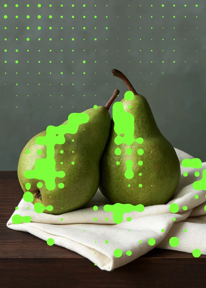 Metaball Effect on a photo of two pears on linen