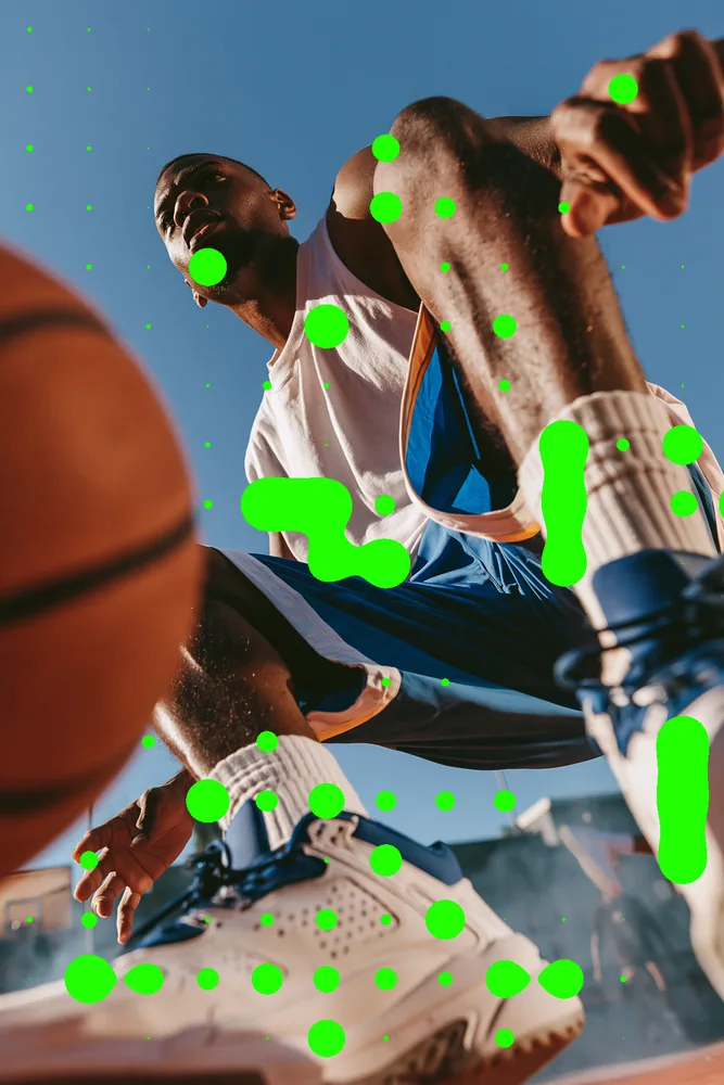 Metaball Effect on a photo of a basketball player mid-jump