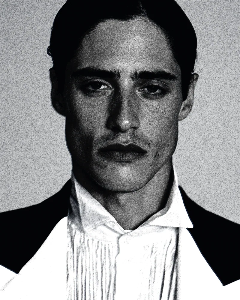 Newspaper Effect on a photo of a man in a white shirt