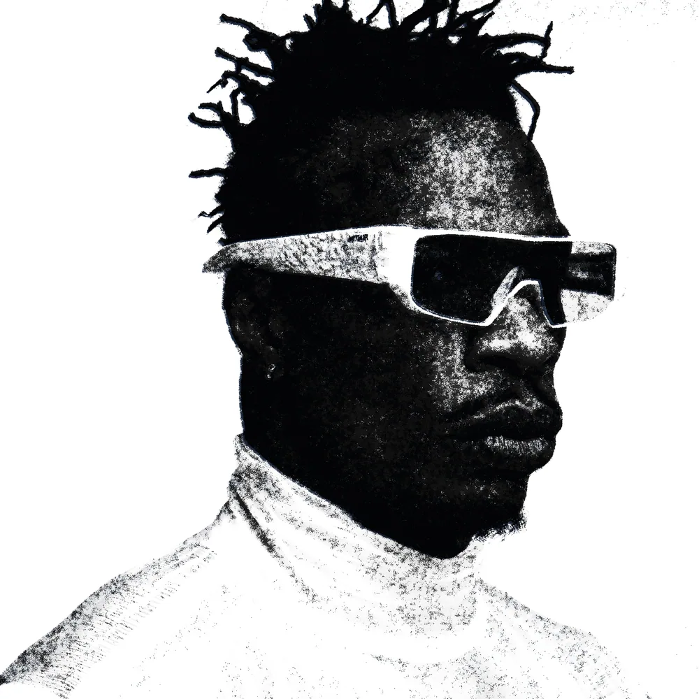 Newspaper Effect on a photo of a man in white sunglasses