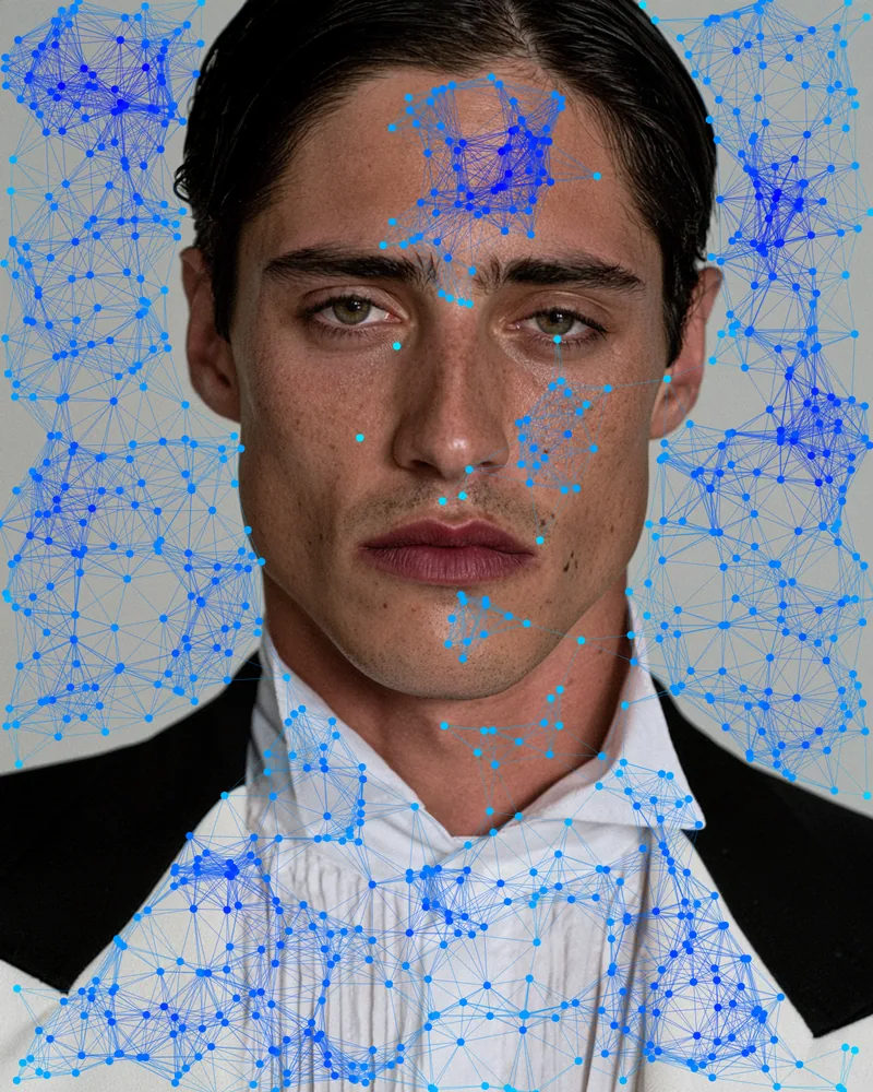 Plexus Effect on a photo of a man in a white shirt
