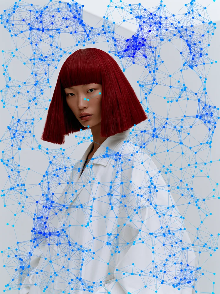 Plexus Effect on a photo of a woman with a red bob
